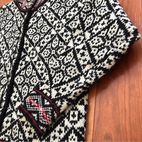 Vintage LL Bean Nordic Fair Isle Cardigan Sweater Silver Buttons Large Made USA - Picture 4 of 14